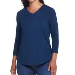 WEATHERPROOF Vintage Dark Blue 3/4 Sleeve V-Neck Top cotton lend size large